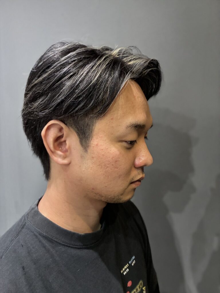 メンズメッシュ　ハイライト　センターパート