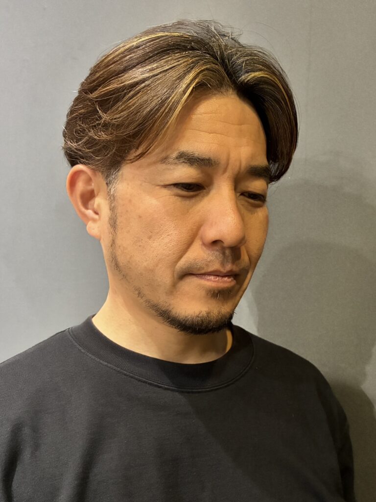 センターパート フェザーパーマ メッシュ